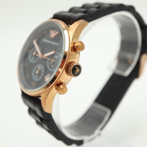 Emporio Armani Unisex Tazio Chronograph 38mm Watch Black Silicone w New Battery - Picture 11 of 16